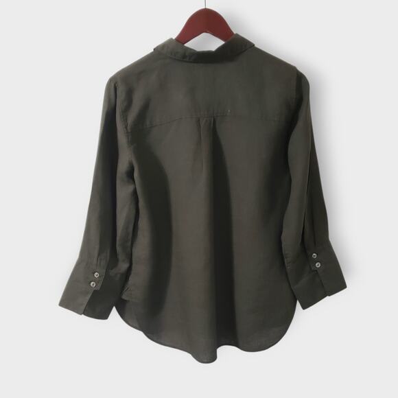 Chico's Dark Green 100% Linen Button Up Shirt Sz 6 Small Career Contemporary - Picture 5 of 12